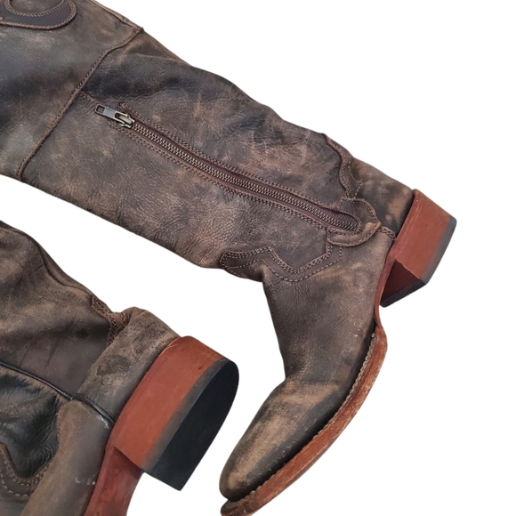 Dan Post Distressed Leather Square Toe Studded Boots Size 7.5 Style 3296 - Picture 8 of 13